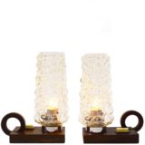 Helena Tynell teak bedside table lamps rectangular wood base candlestick style bubbleglass Glashütte Limburg 1960s 1970s