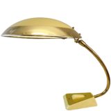 Helo Leuchten brass desk lamp cream cast iron trapezoid base curved rod mushroom lampshade 1950s 1960s
