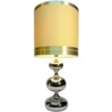 Hustadt-Leuchten chrome globes table lamp Maison Barbier style 3 oval globes fabric lampshade 1970s Germany