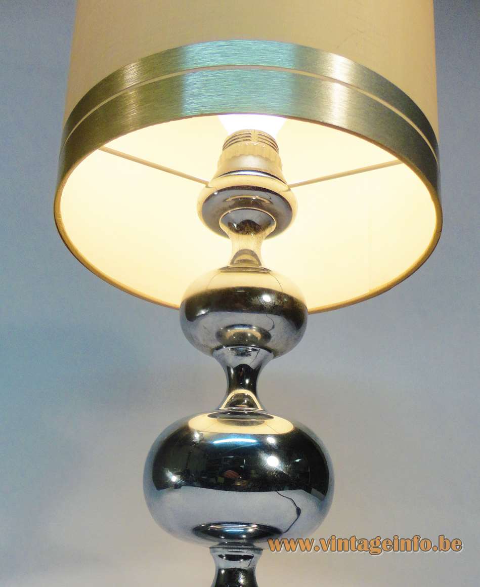 Hustadt-Leuchten chrome globes table lamp Maison Barbier style 3 oval globes fabric lampshade 1970s Germany