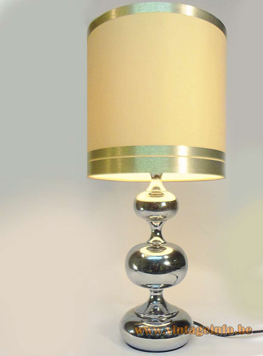 Hustadt-Leuchten chrome globes table lamp Maison Barbier style 3 oval globes fabric lampshade 1970s Germany