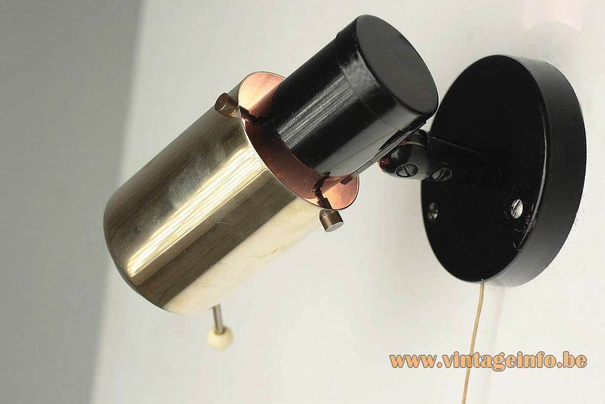 Jacques Biny Lita Zodiaque Projector Lamp 1950s 1960s lens wall lamp brass round black base MCM