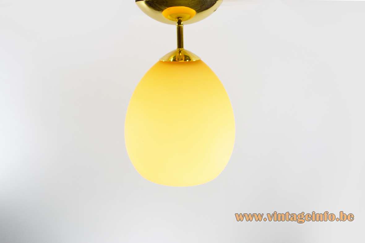 Leucos Golf PL flush mount design: Toso & Massari satin amber glass lampshade brass base 1990s Italy
