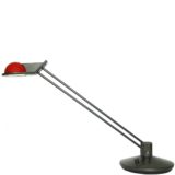 Metalarte Anade desk lamp 1984 design: Josep Lluscá round black base 2 rods red lampshade 1980s