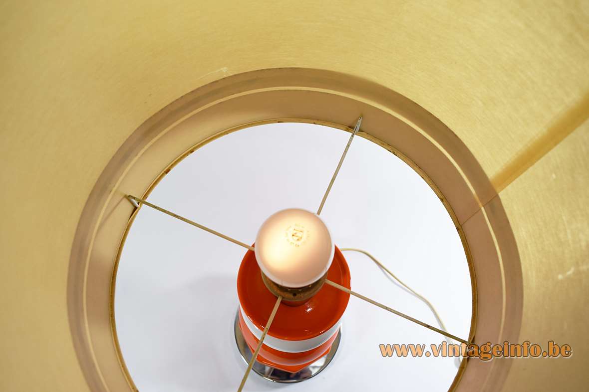 Orange ceramic table lamp chrome hexagonal base white globe tubular fabric lampshade 1960s 1970s Massive Belgium