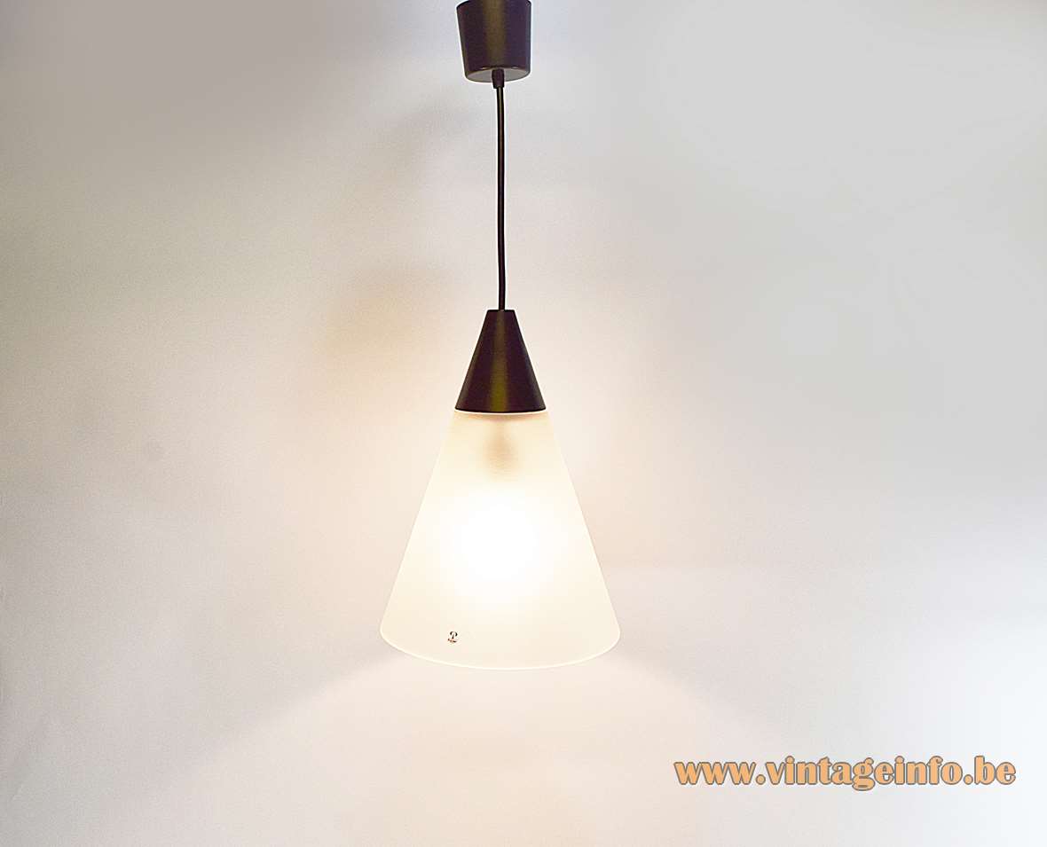 Peill + Putzler frosted cone pendant lamp clear frosted glass lampshade aluminium top 1970s 1980s Germany