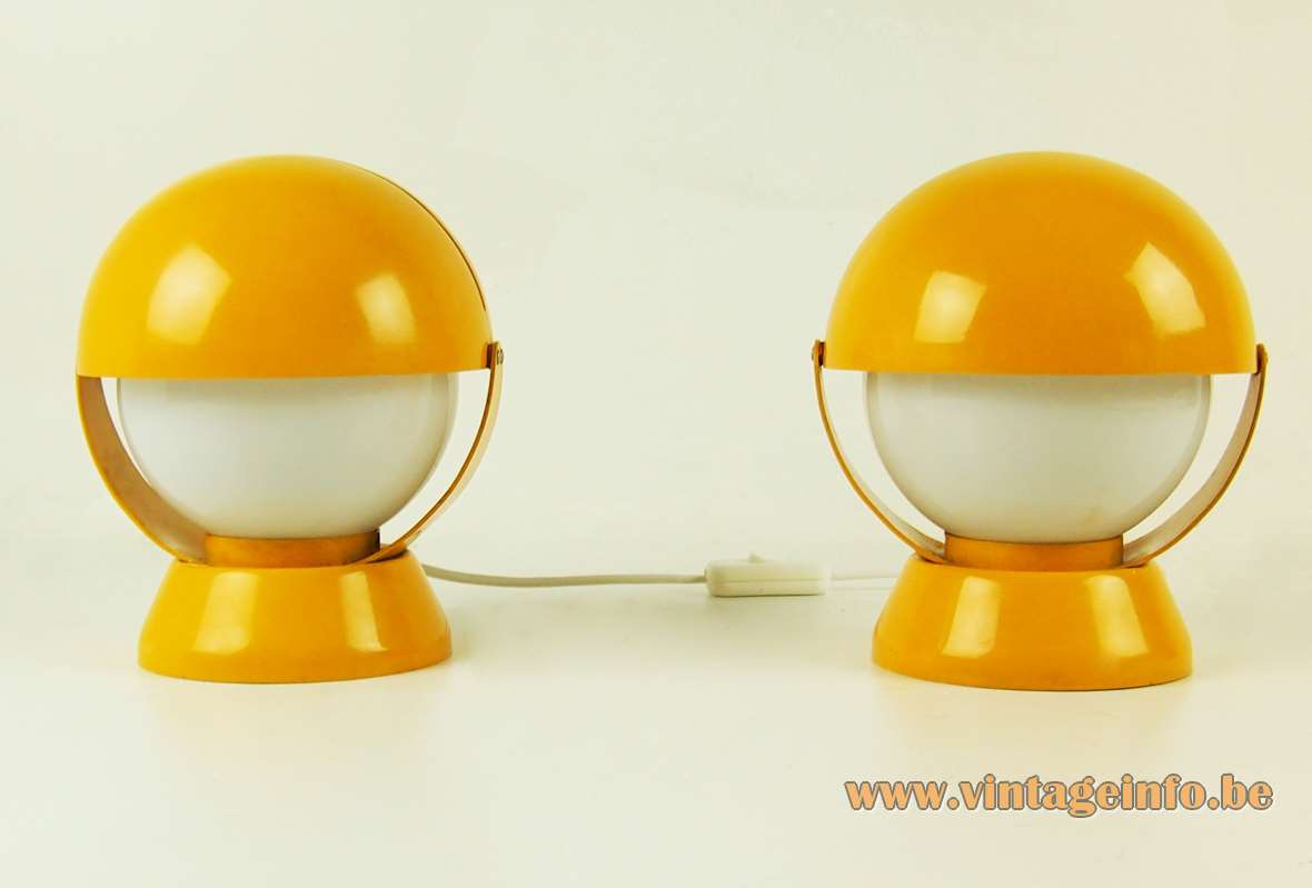 Stilnovo Buonanotte table lamps design: Giovanni Luigi Gorgoni eclipse ochre metal opal glass globe 1960s 1970s