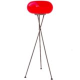 Viva Lagoon Olympic floor lamp tripod chrome base red glass globe lampshade 1990s 2000s TRIO Leuchten Germany