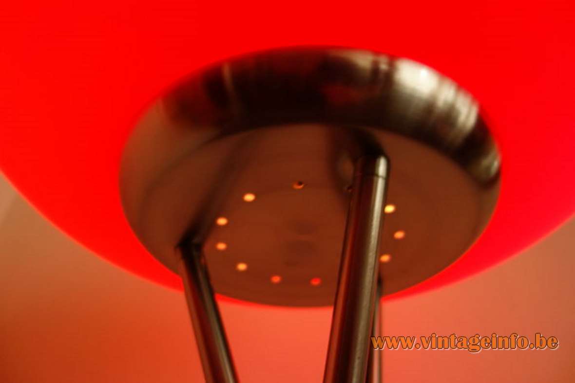 Viva Lagoon Olympic floor lamp tripod chrome base red glass globe lampshade 1990s 2000s TRIO Leuchten Germany