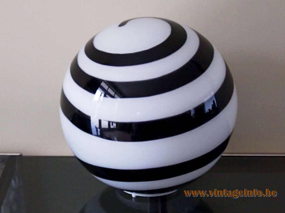 WOFI Leuchten Zebra globe table lamp white lampshade black swirl striped Germany 2000s Ilu Design Eglo