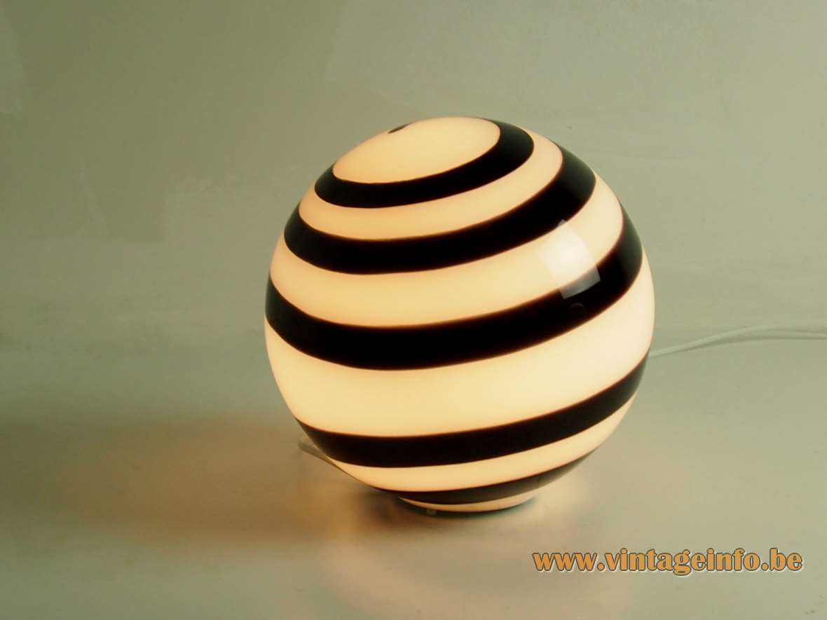 WOFI Leuchten Zebra globe table lamp white lampshade black swirl striped Germany 2000s Ilu Design Eglo
