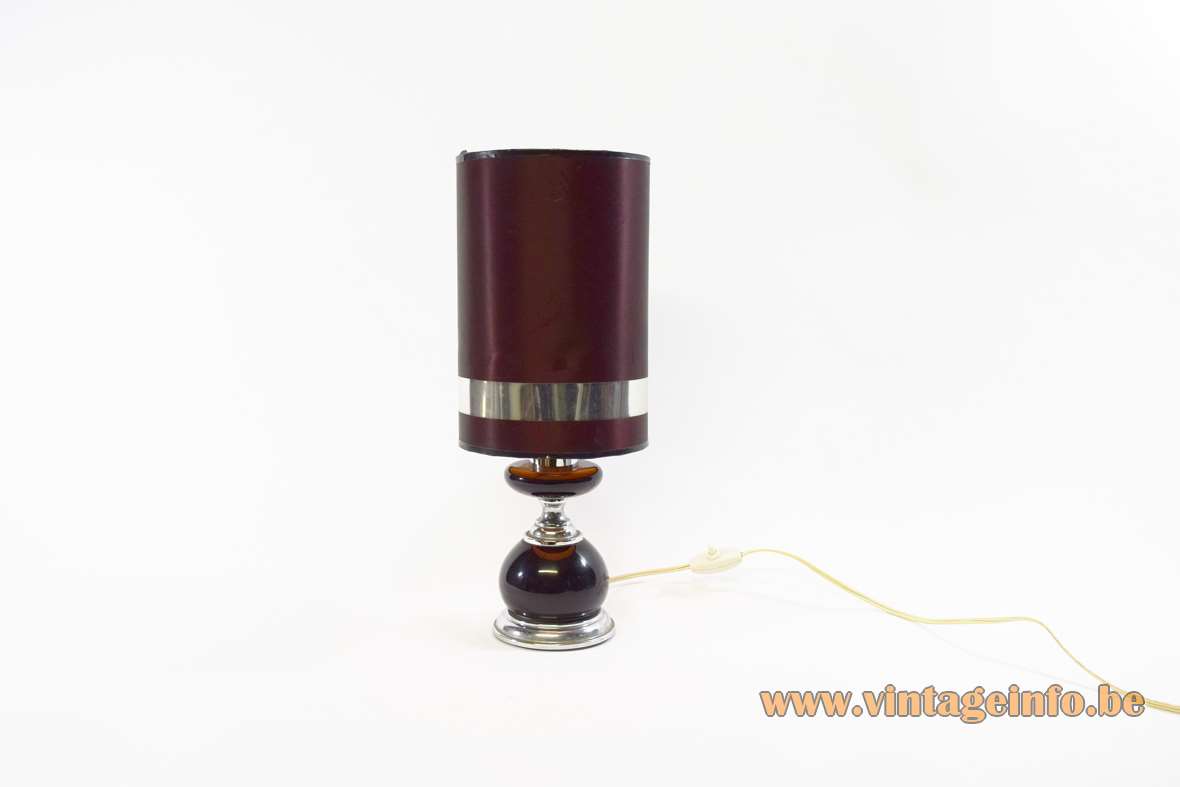 1970s chrome black table lamp resin globe long tubular purple lampshade Massive Belgium E27 lamp socket