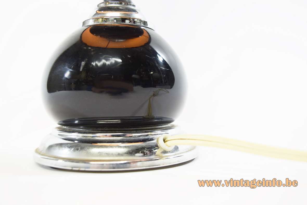 1970s chrome black table lamp resin oval globe chrome base Massive Belgium