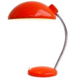 1970s Massive Bauhaus style desk lamp red base chrome rod & gooseneck round red lampshade Kaiser Idell