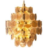 1970s smoked cut glass discs chandelier 71 dishes facet-cut brass wire frame rod ORION Austria 1980s