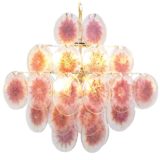 36 Discs Murano chandelier pink-purple glass dishes chrome wire frame AV Mazzega Vistosi 1960s 1970s