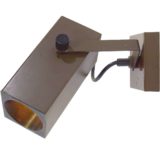 Adjustable spotlight wall lamp adjustable brown beam tube lampshade square base black plastic 1970s Philips Netherlands
