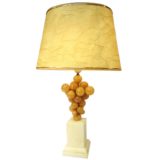 Alabaster grapes table lamp square marble base bunch of grapes conical lampshade 1960s 1970s France Italy