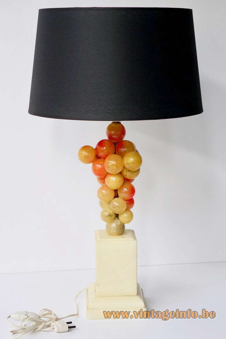 Alabaster grapes table lamp square marble base bunch of grapes conical lampshade 1960s 1970s France Italy