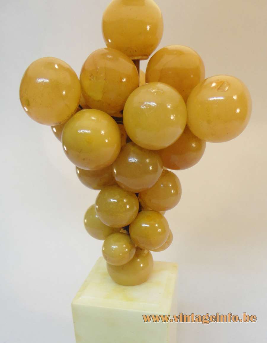 Alabaster grapes table lamp square marble base bunch of grapes conical lampshade 1960s 1970s France Italy