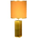 Big square 1970s Sciolari table lamp design: Gaetano Sciolari chrome rods round fabric lampshade Italy MCM