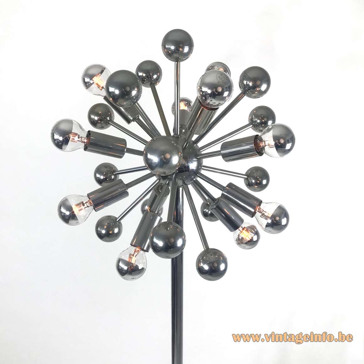 Cosack sputnik floor lamp chrome round base rod lampshade 12 E14 sockets 1960s 1970s Leuchten Germany 
