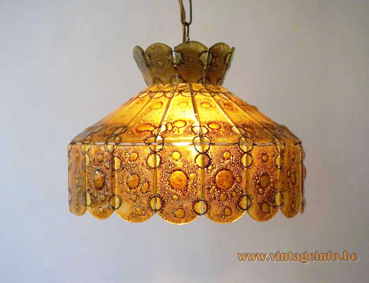 Filipe Derflinger Feder's glass chandelier conical amber mottled glass fused with metal Mexico 1960s 1970s chain