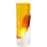 Fractal resin shatterline table lamp design: Pierre Giraudon yellow-orange tube stainless steel base 1970s France