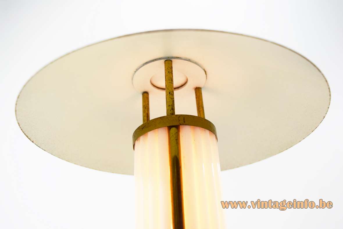 Art deco table lamp round metal brass opal glass rods tubes mushroom lampshade 1920s 1930s B22 socket Bauhaus