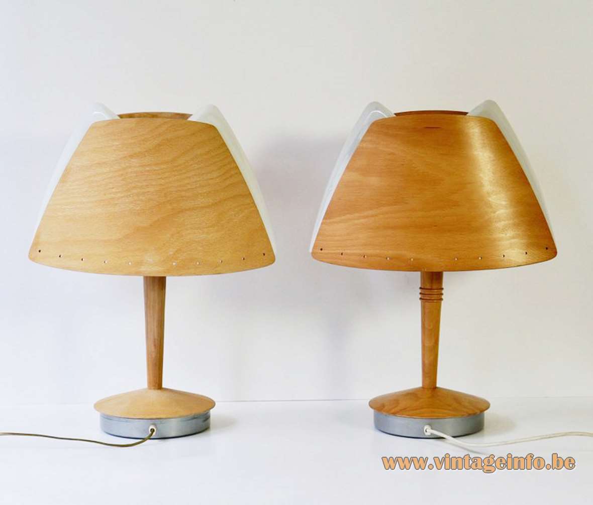 Lucid Harmonie table lamp design: Soren Eriksen curved beech wood lampshade white acrylic diffuser SEDAP 1990s