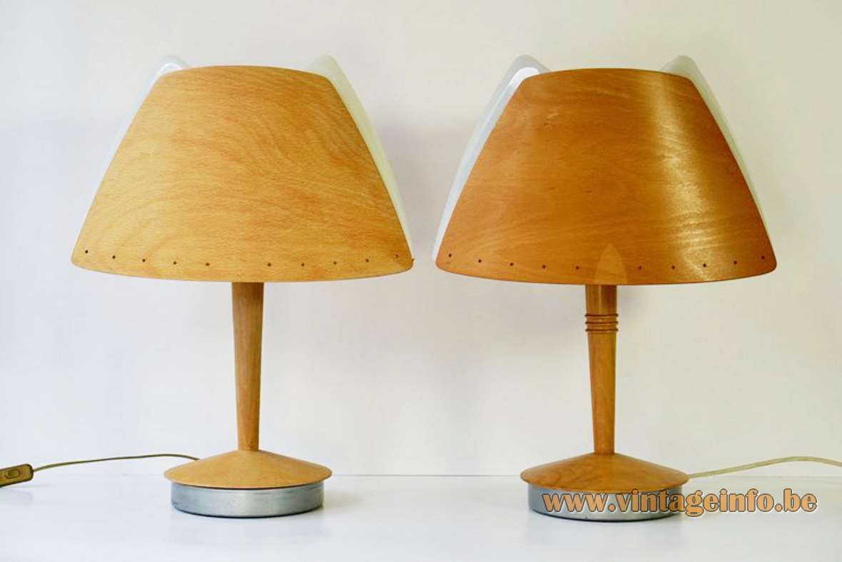 Lucid Harmonie table lamp design: Soren Eriksen curved beech wood lampshade white acrylic diffuser SEDAP 1990s