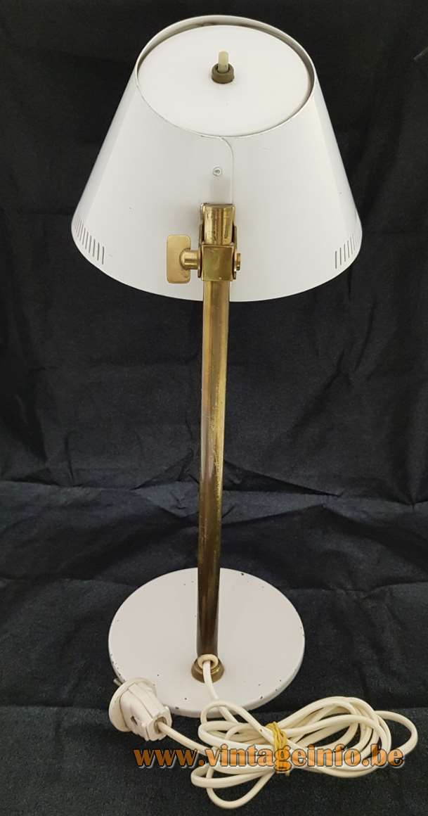 Paavo Tynell Taito Idman 9227 desk lamp flat round base white lampshade elongated slots 1950s 1960s