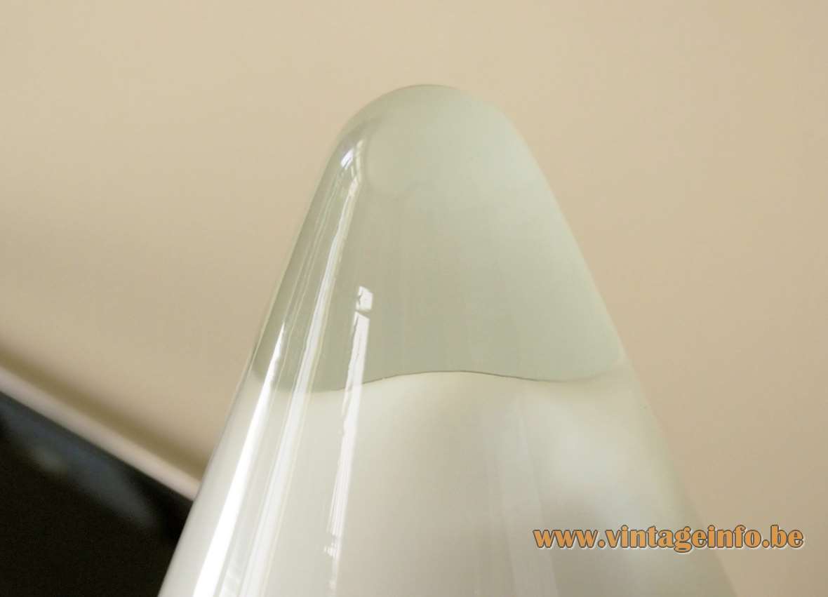 Peill + Putzler Kibo table lamp opal clear conical pyramid glass round mat chrome base 2000s Germany