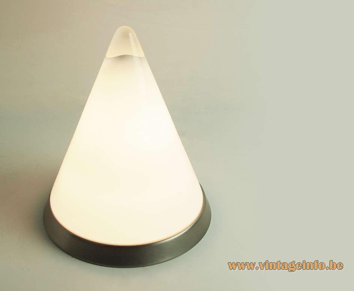 Peill + Putzler Kibo table lamp opal clear conical pyramid glass round mat chrome base 2000s Germany