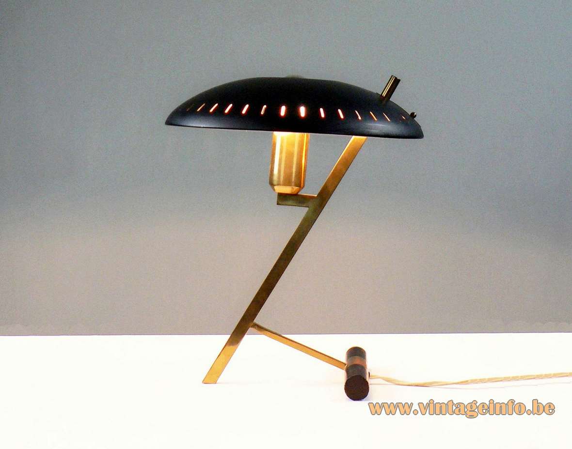 Philips Decora desk lamp Z design: Louis Kalff brass slats UFO mushroom slits lampshade 1950s 1960s