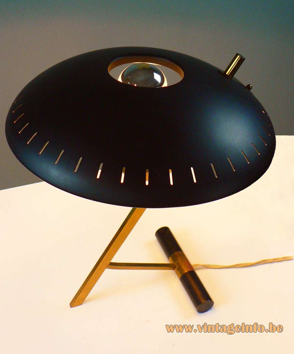 Philips Decora desk lamp Z design: Louis Kalff brass slats UFO mushroom slits lampshade 1950s 1960s
