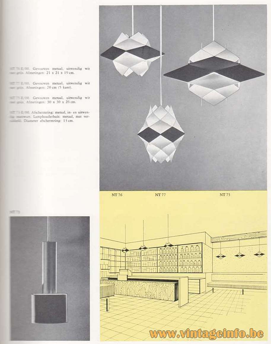 Preben Dal Symfoni Pendant Lamp metal diamonds HF Belysning A/S Denmark 1960s MCM Catalogue picture