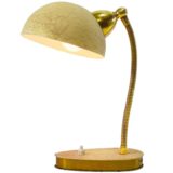 1950s cream wrinkle paint desk lamp metal oval base brass gooseneck round lampshade Massive Belgium 1960s