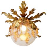 Banci Firenze globe flush mount clear glass lampshade gold painted metal oak leaves & ferns Florence Italy