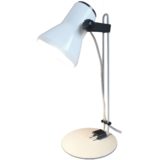 Herda 1980s desk lamp round flat white base folded metal rod black plastic Massive Belgium 1990s