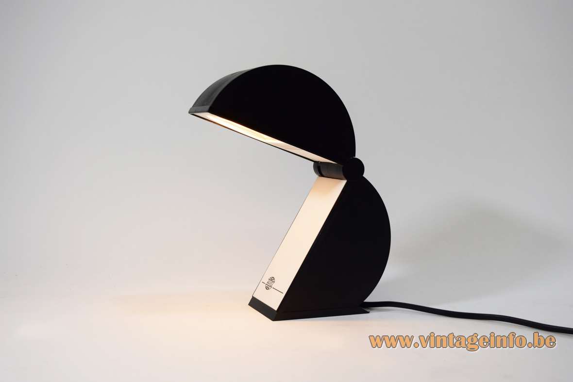 Mario Bertorelle Disco table lamp round black foldable plastic Pacman JM RDM Massanzago Italy 1980s 1990s 