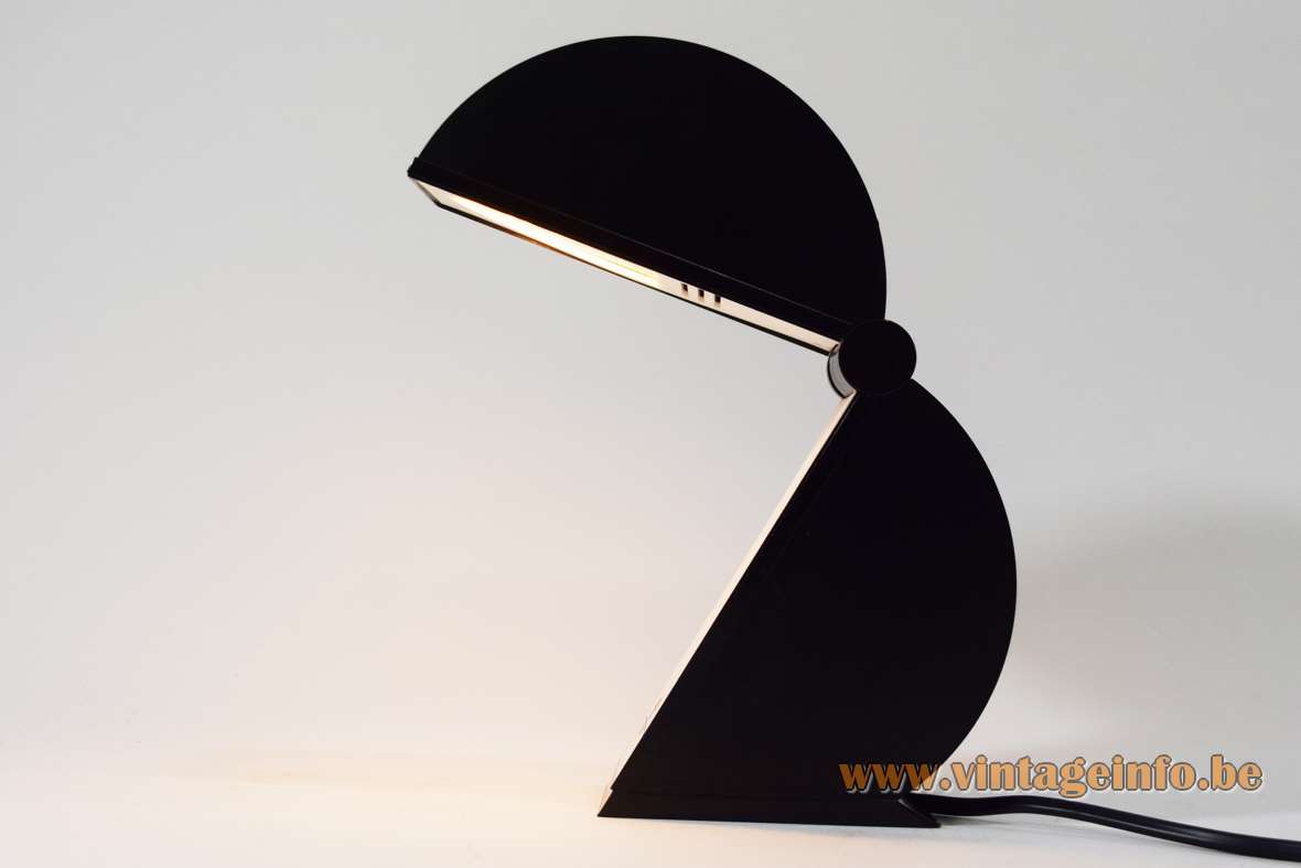 Mario Bertorelle Disco table lamp round black foldable plastic Pacman JM RDM Massanzago Italy 1980s 1990s 