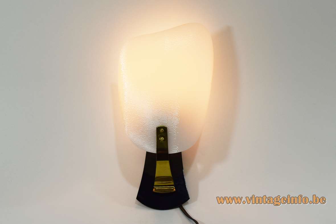 RZB Leuchten acrylic wall lamps ribbed white curved lampshade black mount brass slat 1950s 1960s Germany
