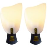 RZB Leuchten acrylic wall lamps ribbed white curved lampshade black mount brass slat 1950s 1960s Germany