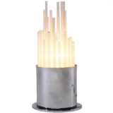 1970s glass tubes table lamp round chrome base 32 white clear glass rods Italy 1960s 1970s