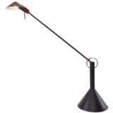1980s Memphis style table lamp Heico Linke black conical round base thin rod Brilliant Leuchten Germany