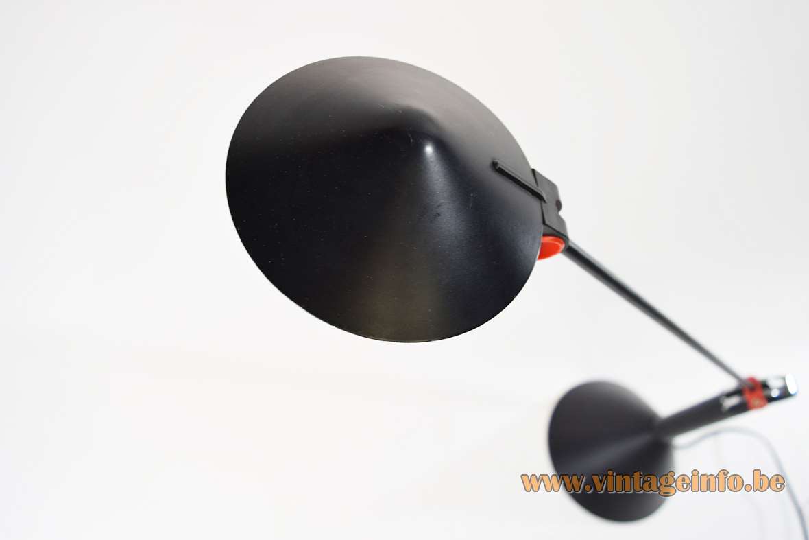 1980s Memphis style table lamp Heico Linke black conical round base thin rod Brilliant Leuchten Germany