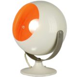 1980s ANVIA globe table lamp round base chrome articulating rod white orange lampshade 1970s E14 socket