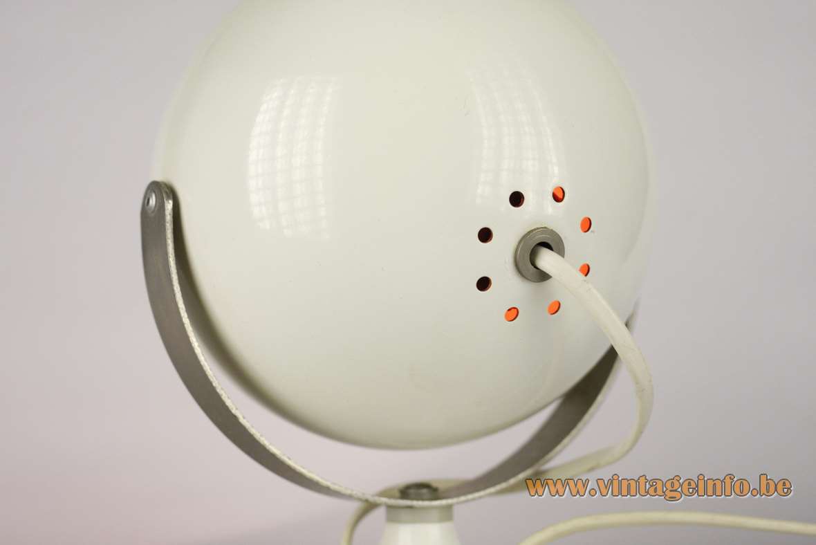 1980s ANVIA globe table lamp round base chrome articulating rod white orange lampshade 1970s E14 socket 