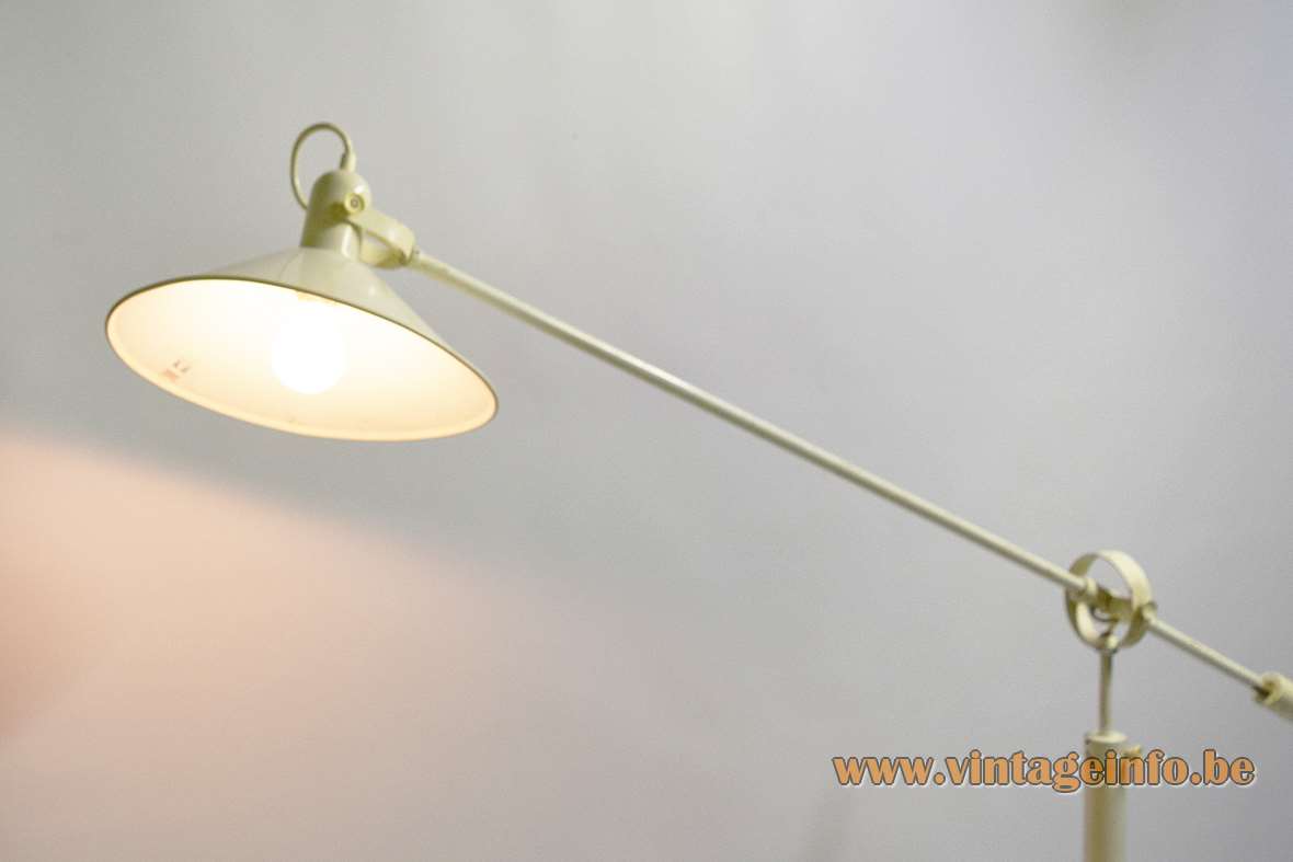 ANVIA counterbalance floor lamp round white metal base & lampshade 2 rods hengellamp fishing rod 1970s